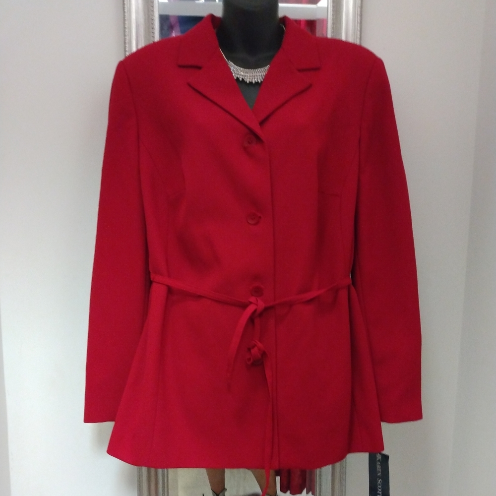 Karen Scott II blazer 16W PLUS jacket red Long Burton down tie suite carrera.